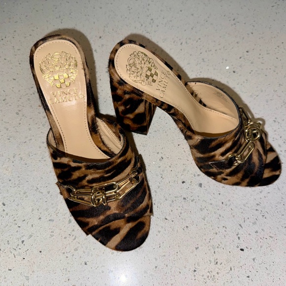 Vince Camuto Black and Gold Heeled Mule Sandals - Picture 2 of 4